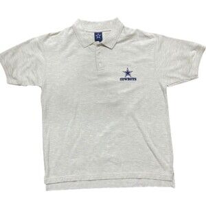 NFL Dallas Cowboys Football Light Grey Polo Shirt Cotton Men's Size Large